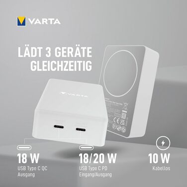 Повербанк VARTA Power Bank Energy 10000 mAh 20W, USB-C та USB-A, Li-Polymer, Pass-Through зарядка, Mag Pro 10000 білий