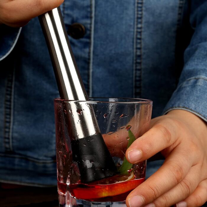 Набір для коктейлів 750 мл, 16 предметів - професійний барний набір з нержавіючої сталі на бамбуковій підставці, срібний