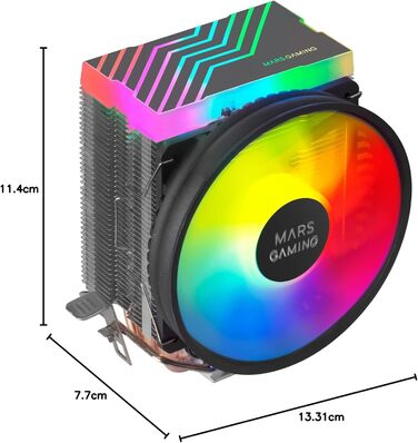 Mars Gaming MCPU33: Кулер для процесора з 2 FRGB, 3 Heatpipes, 140W, тихий вентилятор 11cm