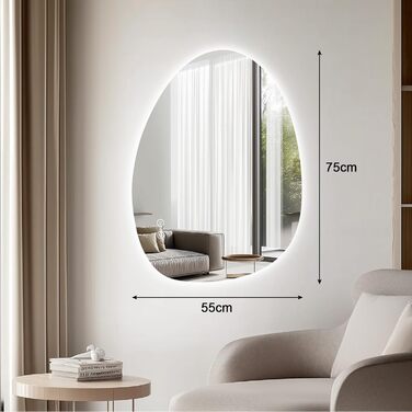 LED дзеркало для ванної кімнати з підсвічуванням, 70x50 см, холодне біле світло 6000K, енергозберігаюче, диммер, антизапар