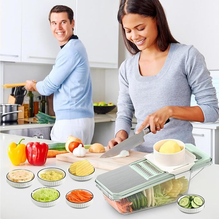 Мандоліна для овочів 7-в-1 з нержавіючої сталі – набір для нарізки овочів та шинкування | Професійний овочевий слайсер для салату та напівфабрикатів