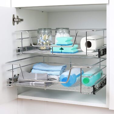 International Household Telescope Drawer - Kitchen Cabinet Drawer for 60 cm Kitchen Cabinets, Storage Basket Drawer Installation, Telescope Basket for Kitchen Cabinet, made of Metal (Chrome)