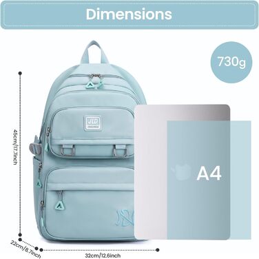 Шкільний рюкзак для дівчаток-підлітків: стильний та водонепроникний, 3-9 клас, для школи та подорожей, блакитний (8529)