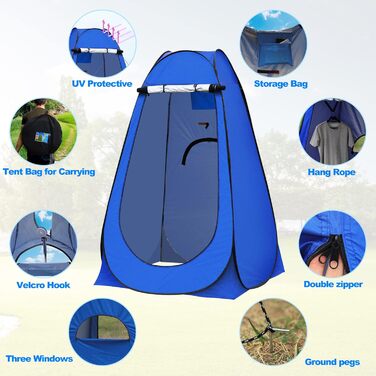 Намет для туалету та душу TUKAILAI для кемпінгу, Pop-Up, 120x120x190 см, блакитний