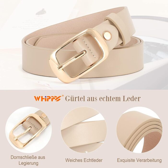 Жіночий шкіряний ремінь WHIPPY великого розміру з надійною пряжкою, для джинсів, штанів, суконь (D-бежевий (золота пряжка), M:110см (розмір талії 78-94см))