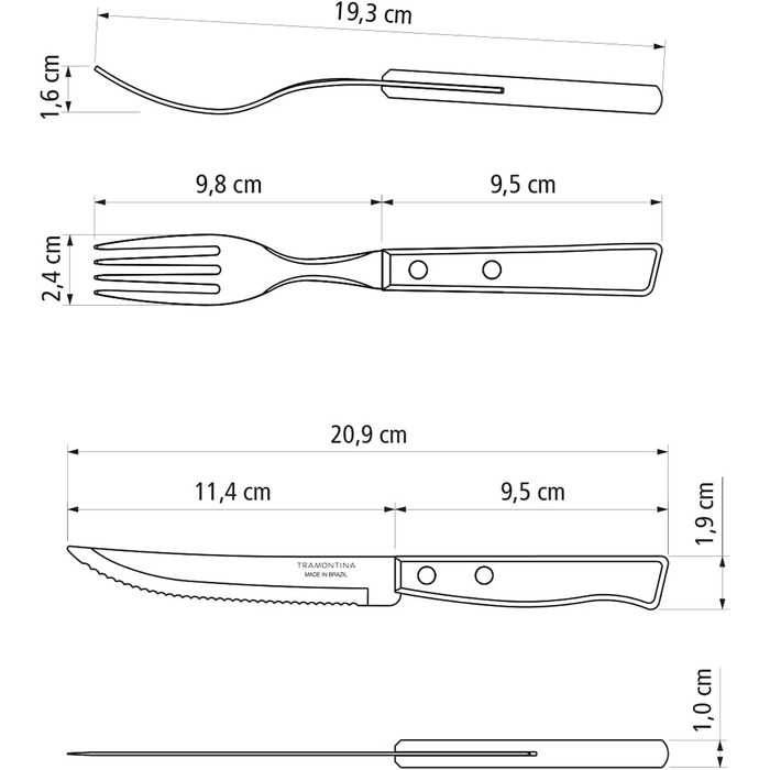 Tramontina TRADICIONAL Cutlery Set for 6 Persons, 24-Piece, Steak Cutlery, Serrated Steak Knives, Dinner Forks, Dinner Spoons, Coffee Spoons, Natural Wood Handles