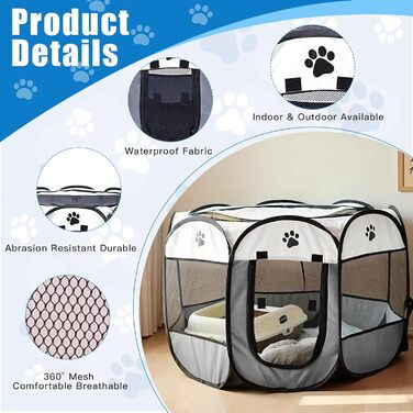 Складана переносна вольєр для цуценят та собак, 74x74x43 см, водовідштовхувальне полотно Oxford, для собак, котів, кроликів