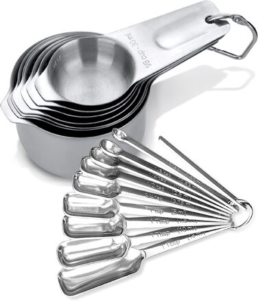 Durable Measuring Spoons, Stainless Steel and Stainless Steel, Measuring Cup Set – 17-Piece Nesting Kitchen Measuring Set with Engraved Markings
