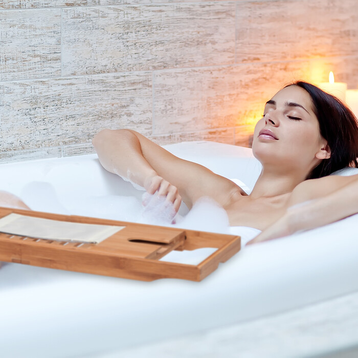 Relaxdays Bathtub Shelf with White Book Holder