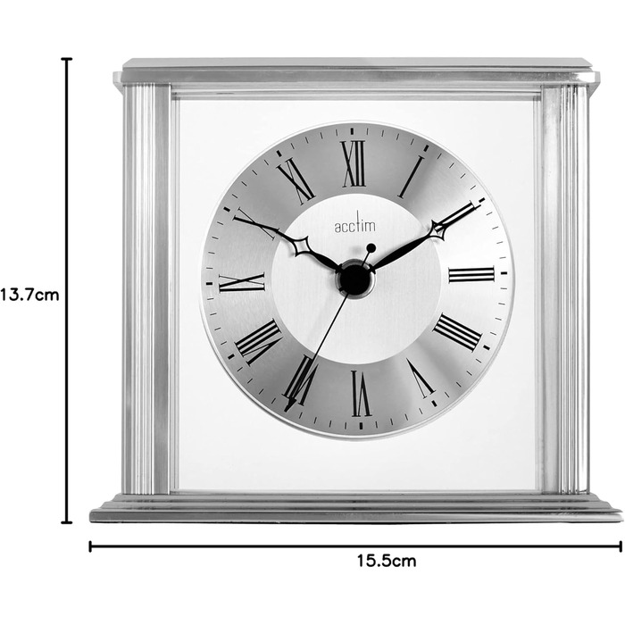 Acctim Hamilton Table Clock, Metal Glass Aluminum, Silver, 13.7 x 15.5 x 6.8