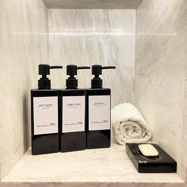 Диспенсер для мила настінний 3 шт 500 мл, чорний (з етикетками) - Shampoo Flaschen