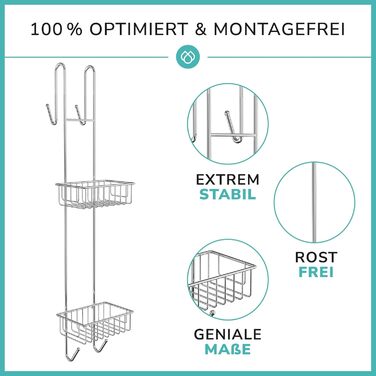LAAKFELD Hanging Shower Shelf with 3-Layer Anti-Rust Protection incl. Free Razor Holder - 80cm Hanging Shower Shelf for Shower Walls up to 3cm - Hanging Shower Basket without Drilling - Hanging Shelf for Shower