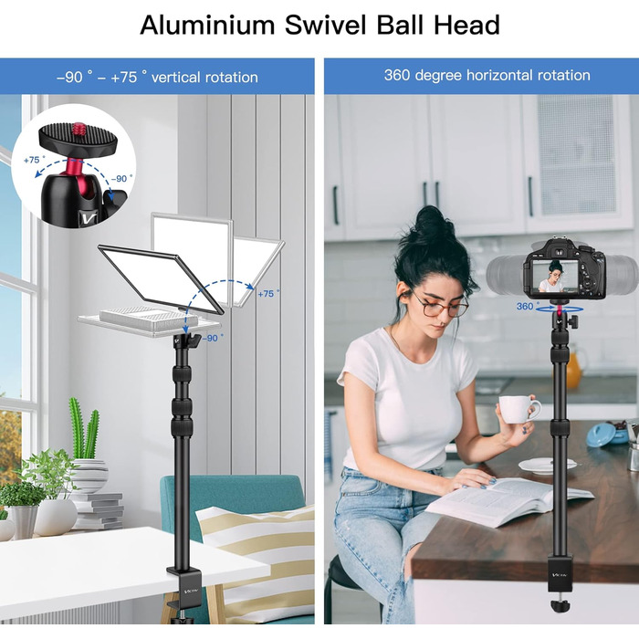 Кріплення для камери Victiv, 37-105 см, стіл, штатив для DSLR Canon, світловий, кріплення-прищіпка з гнучким плечем та 1/4' кульовою головкою для камер, LED-світла, веб-камер, смартфонів (червоний)