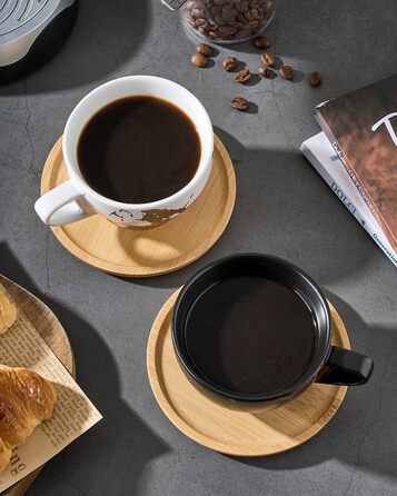 Набір кавових чашок капучіно Home Decor, 4 шт., 220 мл, з металевим підставкою, чорний та білий