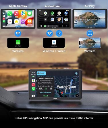 Бездротовий автомобільний мультимедійний центр Spedal NaviCam 796W з Apple CarPlay, Android Auto, зовнішньою камерою, Bluetooth, Wi-Fi, AirPlay, AUX та FM-трансмітером