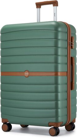 Чемодан KONO Reisekoffer Trolley середнього розміру (66 см) з ABS+PC, з подвійними колесами та кодовим замком (Темно-зелений/Коричневий)