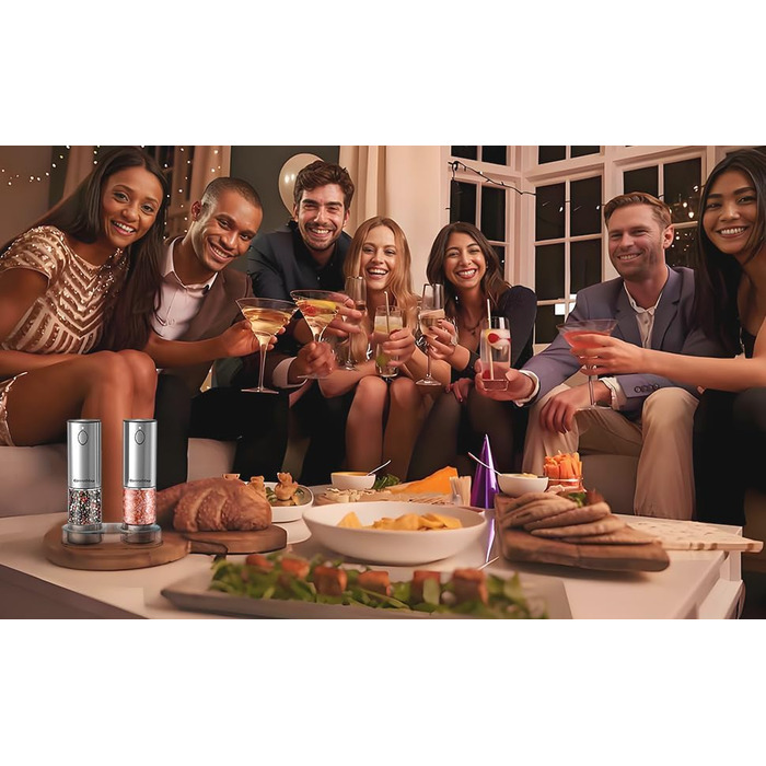 Електричний набір для солі та перцю з нержавіючої сталі, 2 шт., автоматичний, перезаряджається, 5 ступенів помелу, 95 мл, LED-підсвічування, Type-C, база для зберігання