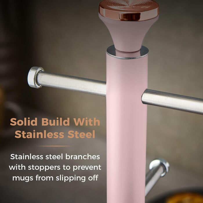Tower T826132PNK Cavaletto Beaker Stand with Stainless Steel Stopper, Soft Base, Marshmallow Pink and Roségold