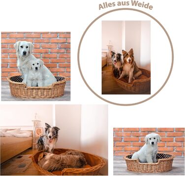 Wicker Dog Basket for Dog and Cat, Dog Bed, Cat Bed with Cushion, Pet Basket, Woven Cat Basket, 60x43 x H19 cm