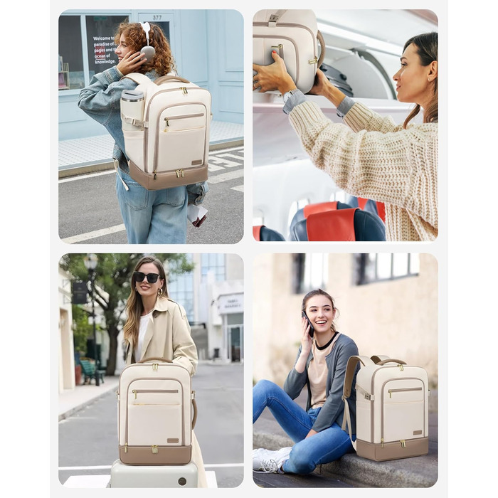 LOVEVOOK Рюкзак для ручної поклажі з окремим відділенням для взуття, 40L рюкзак для жінок, великий, з відділенням для мокрого та сухого, Travel Backpack, Carry On Luggage для подорожей, Бежевий, Зелений, 40L (3 шт.)