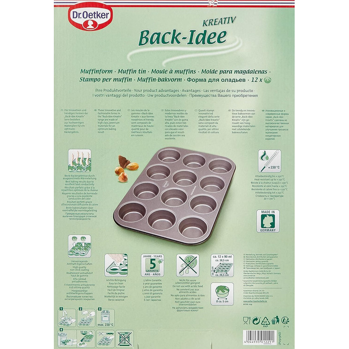 Dr. Oetker 12-Cup Muffin Tin Ø 7.5 cm BACK-IDEE KREATIV, Muffin tin made of steel sheet, Baking sheet with two-tone non-stick coating (Color: Gray/Black), Quantity: 1 piece