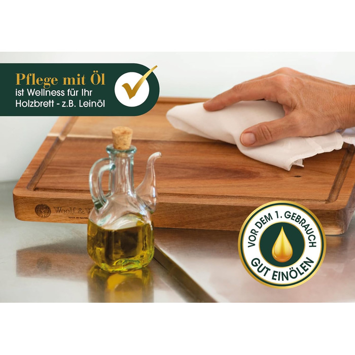 Дерев'яний обробний дошка Woolf & Woods з акціїї, великий, 35x25x3 см | Обробна дошка та сервірувальна таця | Екологічний, не оброблений