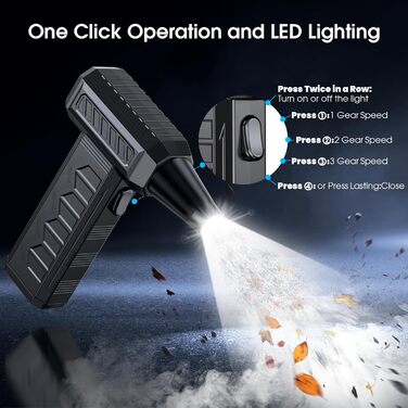 Електричний пилосос-фен Maxtachi з LED-підсвічуванням, 3 швидкості, 150000 об/хв, акумулятор 6000mAh, комплект для чищення ПК, клавіатури та авто