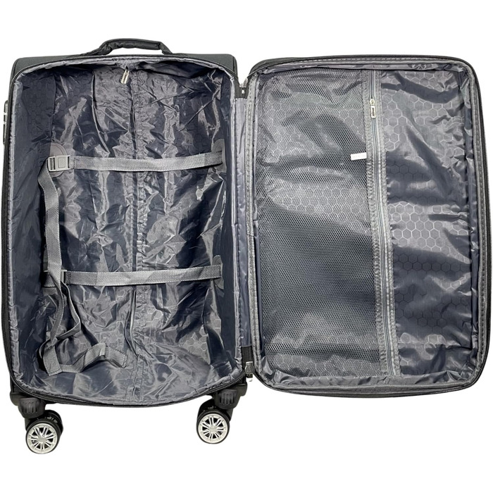 Чемодан-ролер Stoff з можливістю розширення, 4 колеса (M/L/XL/XXL або набір 4 шт.), м'який, великий (75 см), чорний