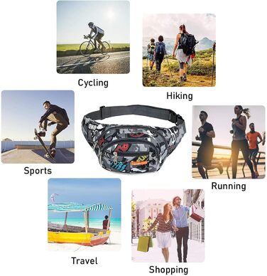 Водонепроникна поясна сумка-рюкзак камуфляжного стилю з багатьма відділеннями для чоловіків, жінок та дітей. Виготовлена з нейлону, ідеальна для бігу, спорту, подорожей та активного відпочинку.