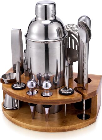 Набір шейкер для коктейлів Barkeeper Set з підставкою, нержавіюча сталь, професійний барний інвентар (срібний)