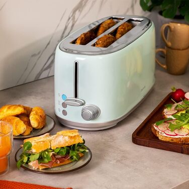 Тостер Cecotec Toaster 2 Scheiben Toast&Taste 1000 Retro Double: 980 Вт, нержавіюча сталь, 2 слоти, регулювання потужності, піддон для крихт (Blue)