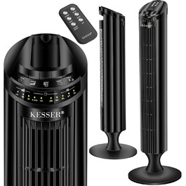Турбо вентилятор KESSER® з пультом керування | 90° кут осциляції | 3 швидкості | 90 см | Таймер | Turbo функція | Колонний вентилятор | Чорний