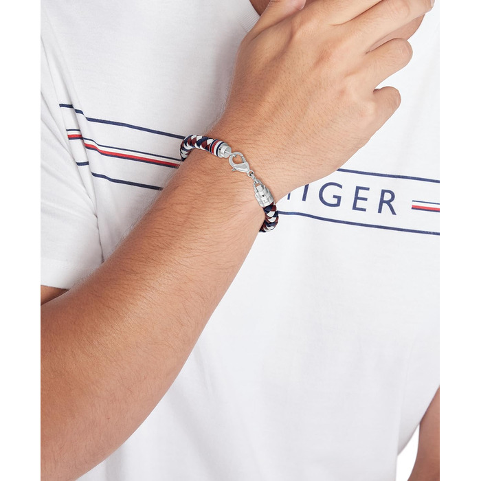 Браслет шкіряний чоловічий Tommy Hilfiger з нержавіючою сталлю (синій, червоний, білий)