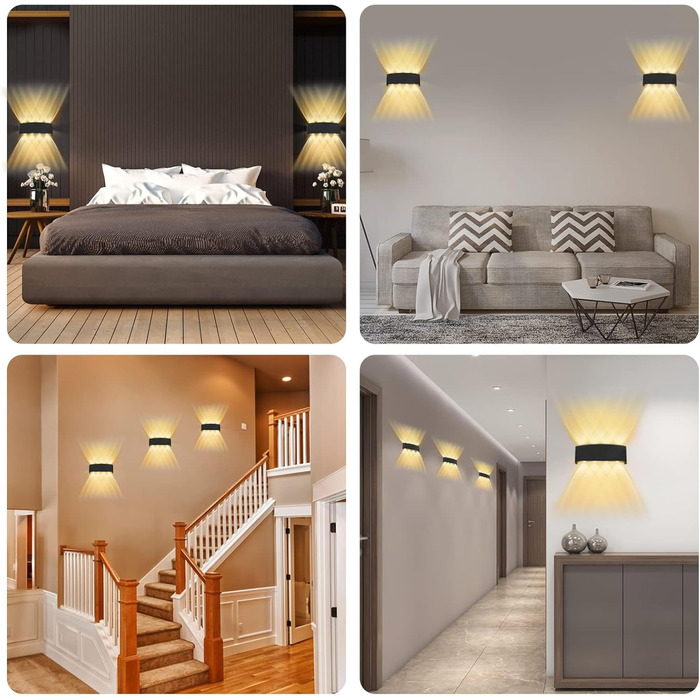 LED настінний світильник Lureshine, 2 шт., 22x8x5 см, чорний, IP65, 3000K, для вітальні