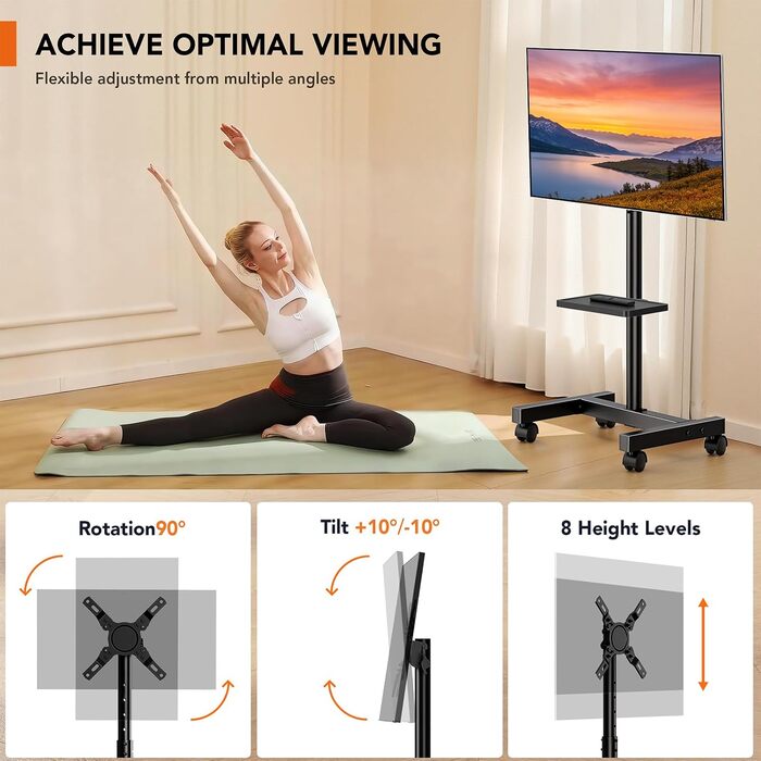 Мобільна стійка для телевізора Hemudu на колесах для LCD/LED ТВ 23-60 дюймів, регульована за висотою з полицею для ноутбука, до 35 кг, VESA до 400x400 мм