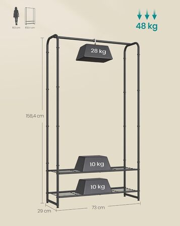 SONGMICS Clothes Rack, Open Wardrobe, Clothes Rail, Coat Rack with Shelves, Metal Clothes Rack, Freestanding, Matte Black LGR462B01 (73B cm)