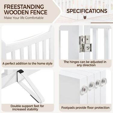 Yaheetech Freestanding Dog Gate - 4 Panel Pet Barrier, 60.5 x 201.5 cm - White