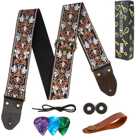 Гітарний ремінь Jacquard з вишивкою з бавовни та шкіряними кінцями для акустичної гітари (Gs-75-4 Retro Jacquard)