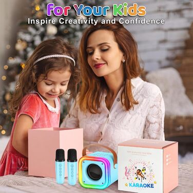 Караоке-машина Spinosaurus для дітей з 2 мікрофонами, Bluetooth, LED-підсвічуванням, портативна, для віку 3-12 років, ідеально для свят та подарунків (блакитна)