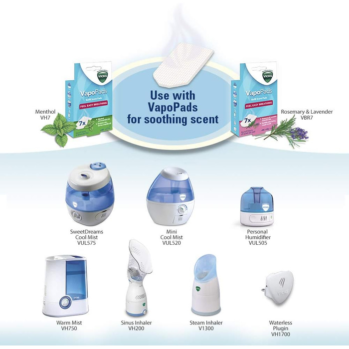 Зволожувач повітря Vicks Mini Cool Mist Ultraschall VUL525 (VP Lavender) - ультразвуковий, компактний, для сну, від кашлю та застуди