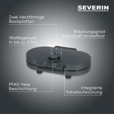 Severin WA 2106 Electric Heart-Shaped Waffle Maker - Slim Design, Non-Stick Coating