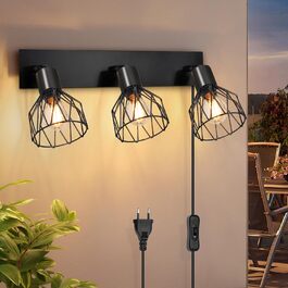 LED настінний світильник Kimjo з акумулятором, диммер, таймер, 3 лампи, E14, 2 шт. (Чорний)