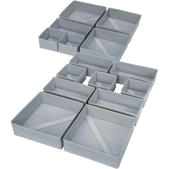 Drawer Organizer - Foldable Underwear Organizer Storage Box Fabric 16 Pieces Closet Organizer for Clothes, Socks (15 Pieces, Gray)
