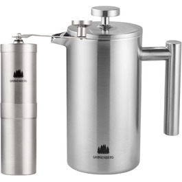 Groenenberg Spar Set 5 | French Press Thermo + Manual Coffee Grinder | French Press + Hand Coffee Grinder made of high-quality stainless steel 600 ml French Press