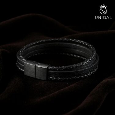 Чоловічий шкіряний браслет UNIQAL 'Premium Style' з нержавіючої сталі, чорний (BLACKY, 19 см)