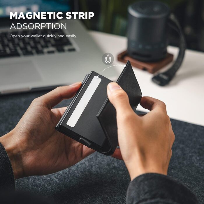 Чоловіче шкіряне картхолдер VULKIT з RFID-захистом, поп-ап, з відділом для грошей та віконцем для ID, чорний