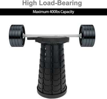 Крісло-телескоп для кемпінгу, регулювання висоти 6-45 см, вантажопідйомність 181 кг, портативне з ремінком для перенесення (Чорний, 2 шт.)