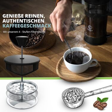 Френч-прес Oliver's Kitchen® - 1 літр, чорний: для автентичного кавового смаку