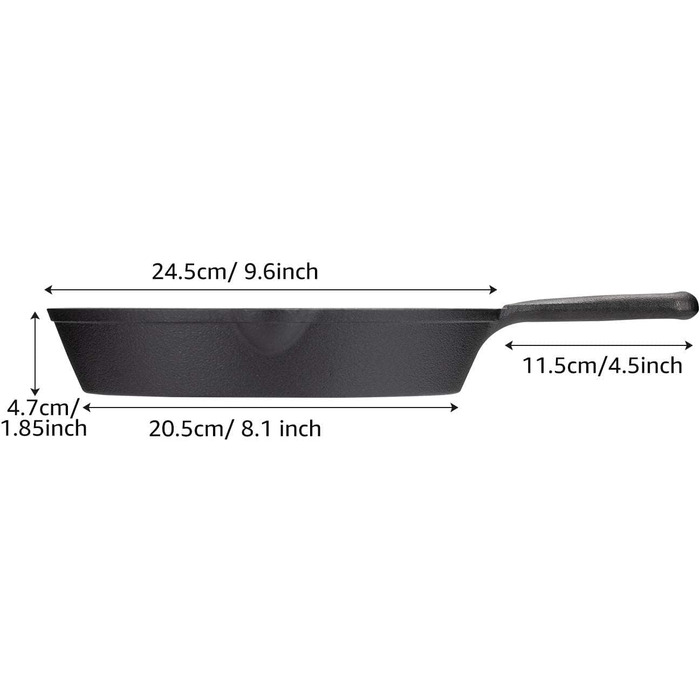 OVERMONT Grill Pan Cast Iron - Cast Iron Skillet 19.5cm - Steak Pan Frying Pan with Handle - for Gas Grill (9.6Inch-24.5cm)