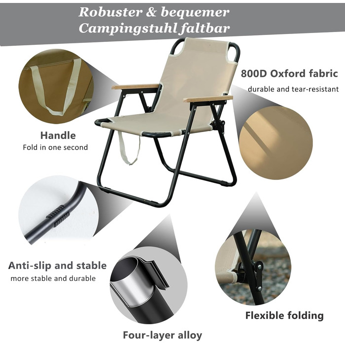 Кемпінговий стілець складний, камуфляжний, 225 кг, Oxford тканина - для саду, пікніка, подорожей